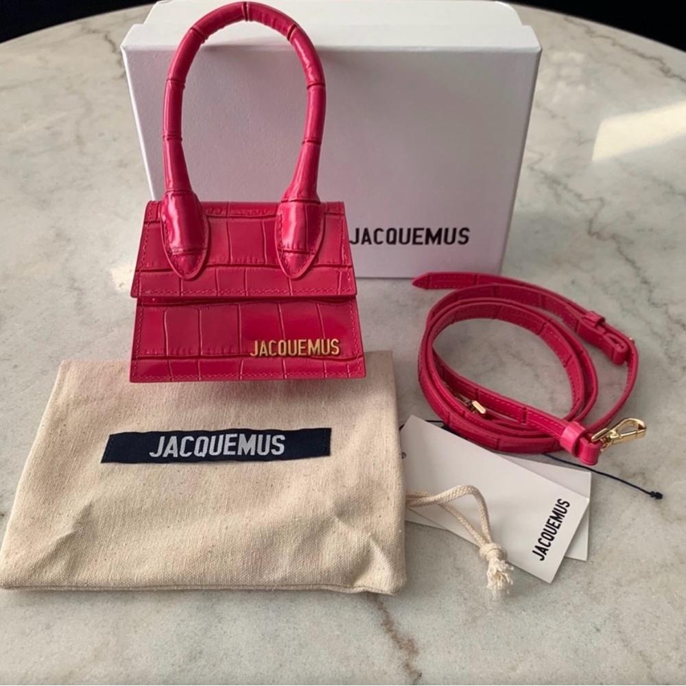 Jacquemus Le Chiquito Mini Bag in Bright Pink Croc